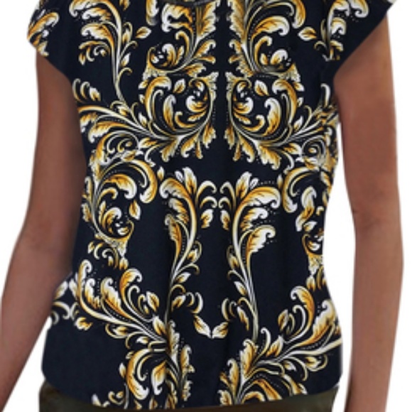 Cap Sleeve Designer "Status" Print w Lace trim - Picture 2 of 4